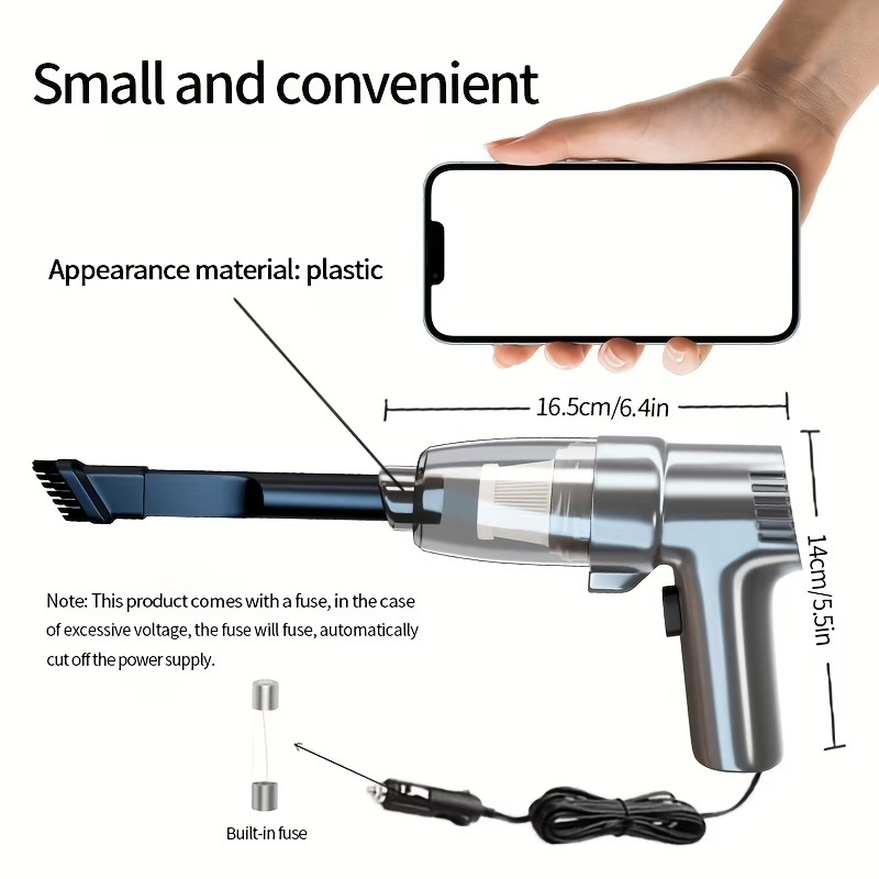 Car Vacuum Cleaner - Powerful 3Kpa Suction, Corded (3M), Lightweight Handheld Car Vacuum Cleaner, Single-Point Exhaust, Suitable for Cars, Trucks, Home - Lightweight And Portable, Without Battery