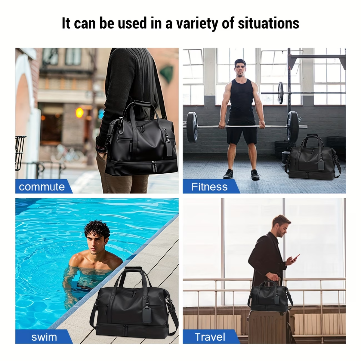 Travel Bag for Fitness, Made of PU, Foldable Sports Luggage with a Compartment for Shoes And a Wet Pocket, Ideal for Workouts, Weekend Sports, Lightweight Handbag for Everyday Use, Carry-On Luggage