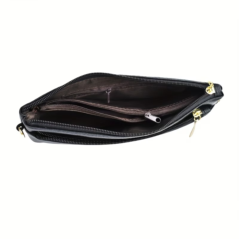 Fashion Crossbody Bag For Women, Double Zipper Clutch Purse, Square Wrist Wallet For Coin & Phone