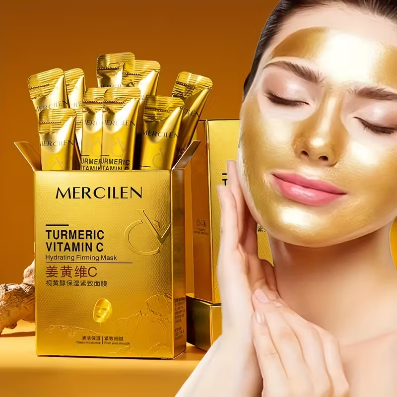 Turmeric Vitamin C Retinol Moisturizing and Firming Mask 6g*10 Pack, Added Aloe Vera, Hyaluronic Acid and Phytosqualane, Deep Cleansing, Moisturizing and Firming, Suitable for All Skin Types, Even Light Beige, Travel Portable Outfit.
