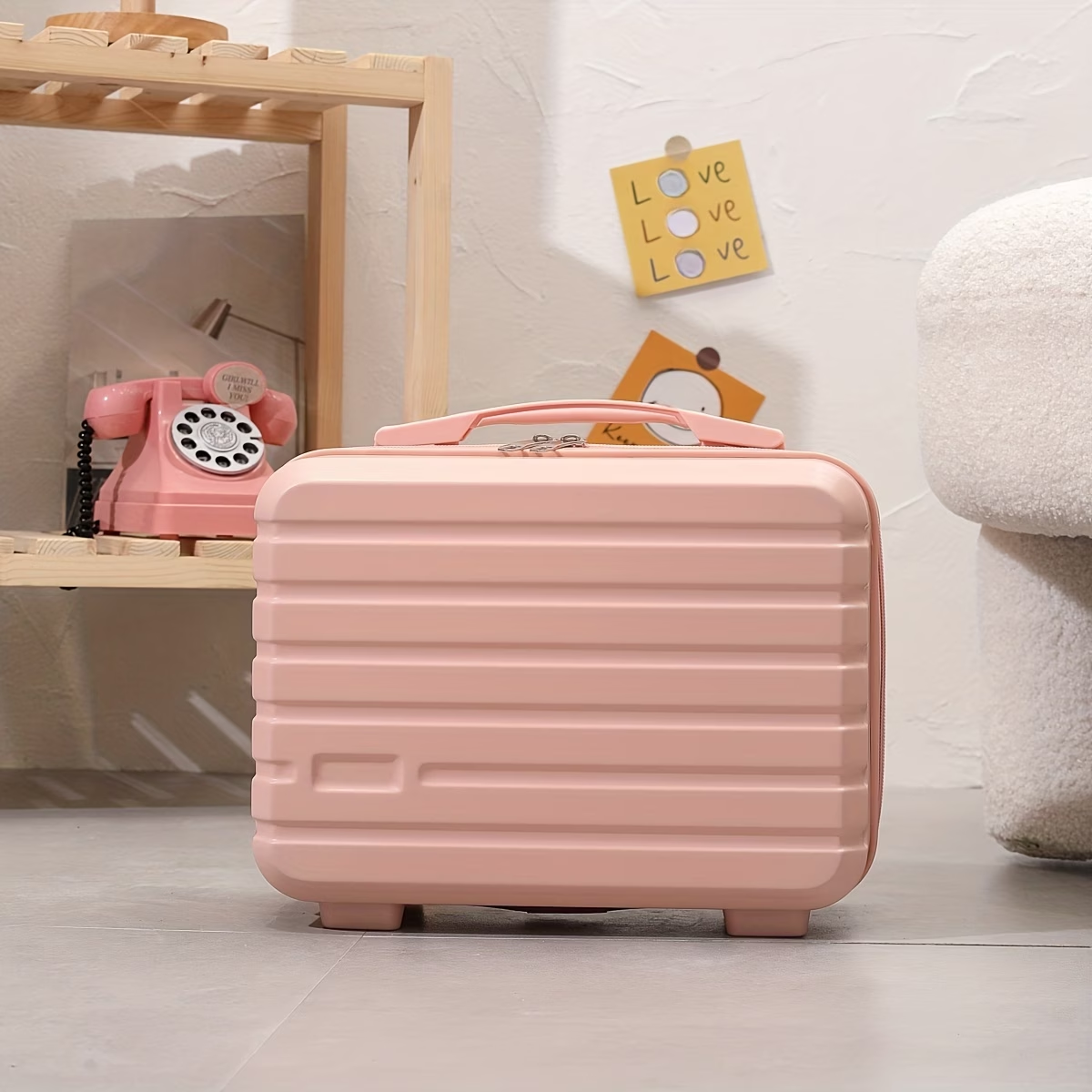 Chic 14-Inch Mini Suitcase Cosmetic Bag - Lightweight, with Zip Closure & Fixed Shoulder Strap - Perfect for Travel, Students, and Gifts