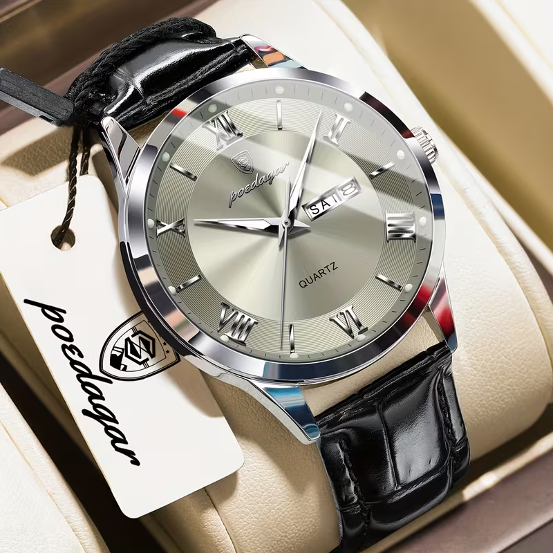Luxury Business Men's Watch with Luminous Waterproof Calendar, Casual Quartz Men's Wristwatch