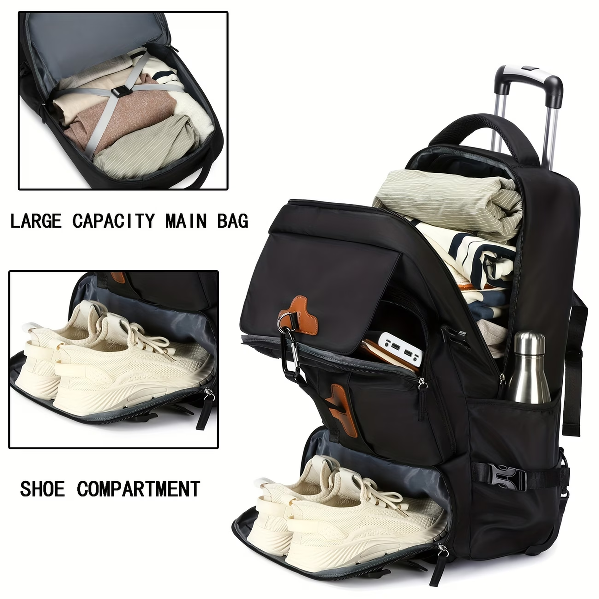 Travel Rolling Backpack, Travel Large Backpack Duffel Bag With Wheels, 17 Inch Laptop Backpack With Shoe Compartment, Trolley Suitcase Business College Ladies Men