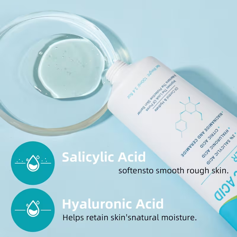 Salicylic Acid Deep Cleansing Facial Cleanser Contains Salicylic Acid, Hyaluronic Acid, Citric Acid, Niacinamide, And Ceramides for Moisturizing, Firming, And Oil Control, Suitable for Deep Cleansing -Prone Skin, Ideal for Both Men And Women