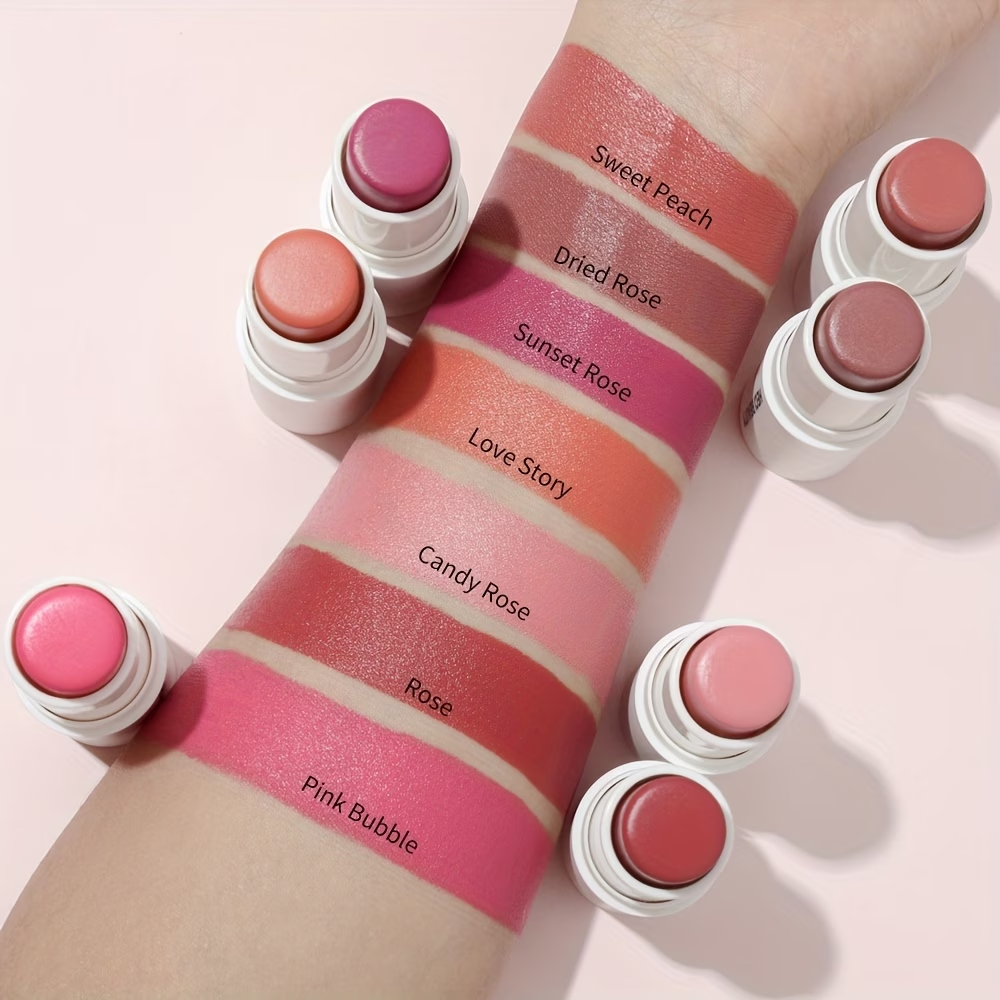 3-In-1 Cream Blush Stick, Long-Lasting Waterproof, Moisturizing, High Color Rendering, Easy to Carry, Spread/Smudge, Beginner-Friendly, Gentle/ Non-Irritating, Blush, Eyeshadow, Lipstick Multifunctional Facial Makeup, Christmas Valentine's Day Gift