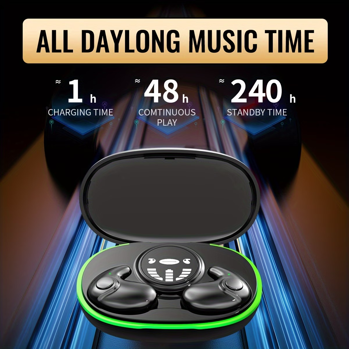 Ultra Thin Wireless Sleep Earphones with High Fidelity Sound, High Volume, Comfortable to Wear, Touch Control, Half Open Back, No Tangled Cables and Wireless Charging Case, Suitable for Both Men and Women