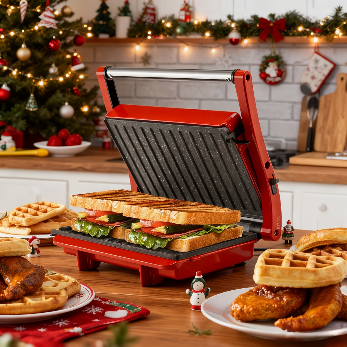 3-in-1 Electric Indoor Grill - Panini Press with Non-Stick Cooking Plates, Opens 180-Degree Gourmet Sandwich Maker, Floating Hinge Fits All Foods, Panini Press Grill with Grease Tray