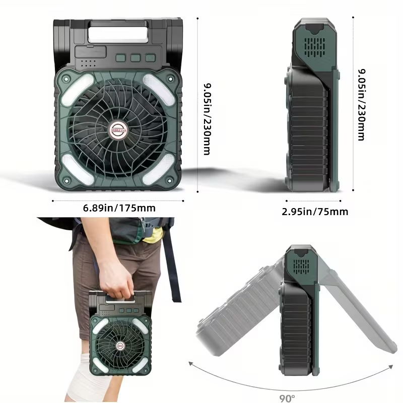 New Portable Solar Fan with LED Light, USB Rechargeable, Suitable for Camping, Foldable Outdoor Fan, And Desktop Fan