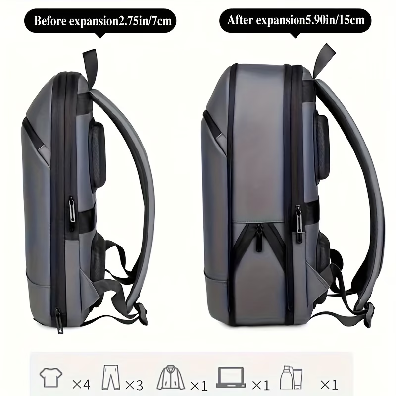 1pc Men'S Solid Color Expandable Business Backpack, Durable Zipper, Multiple Compartments, Padded Laptop Sleeve, Casual Daypack for Going Out & Leisure Travel, for Outdoor Business Trip, Daily Commute, Perfect Gift for Holiday Travel Season