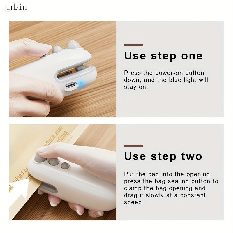 Mini sealing machine, small household rechargeable plastic sealer, food moisture-proof and freshness-preserving hand-operated sealing machine, dual-purpose sealing machine, long battery life, compact and portable.