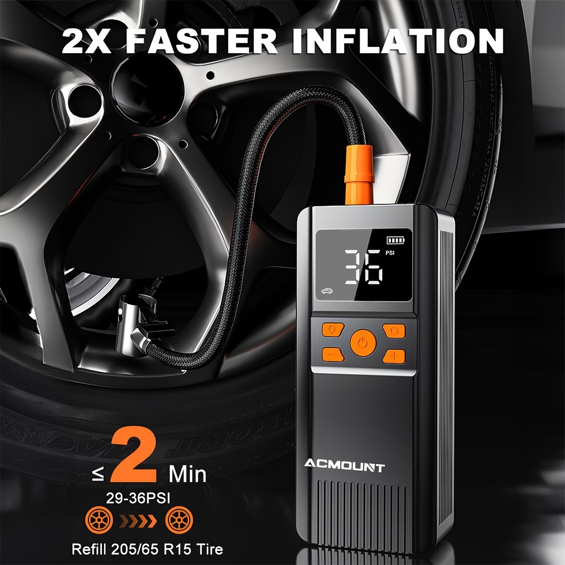 [Tire Inflator Portable Air Compressor] 150 PSI Fast Inflation | Rechargeable 5000mAh Large Capacity Battery | Digital Gauge | LED Light | Easy to Use | Longer Lasting, Acmount Cordless Car Air Inflator for Cars, Bikes, Motorcycles & Sports Balls
