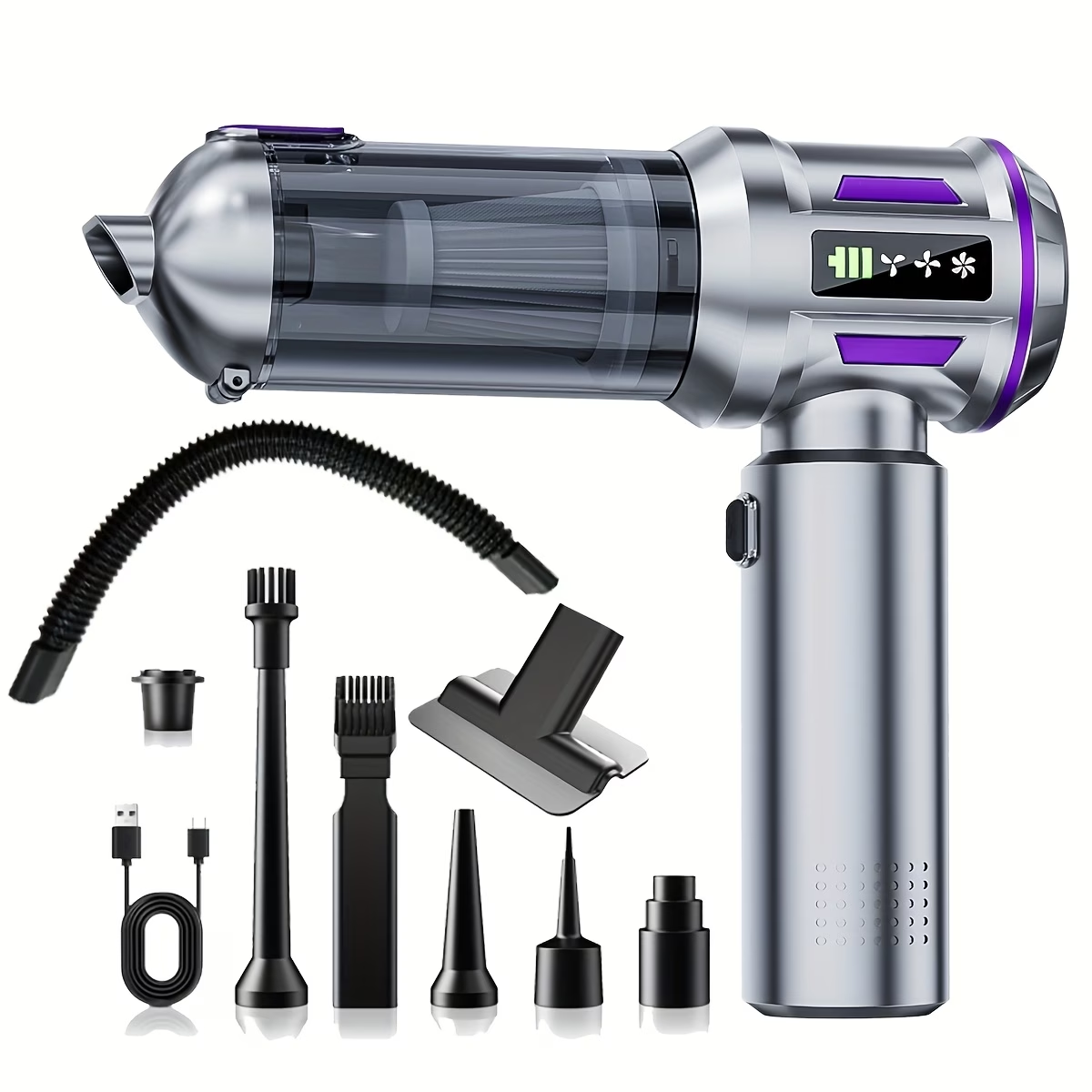 2026 NEW 20000Pa Powerful Handheld Vacuum Cleaner Battery, 4in 1 Lightweight Vacuum Blower & Vacuum Cleaner, LED Display, USB Rechargeable Mini Vacuum Cleaner for Car, Home & Pet Hair Cleaning, Equipped with Cleaning Hoses