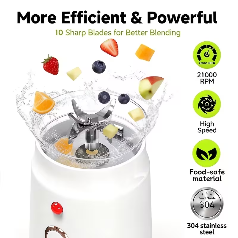 Portable Blender/Multi-Function Electric Juicer/Large Capacity/Compact Food Processor/Fresh Juice/Smoothies/Ice Crushing/Nut Processing/Suitable for Personal/Family/Kitchen/Office/Gym Use/Ideal Gift