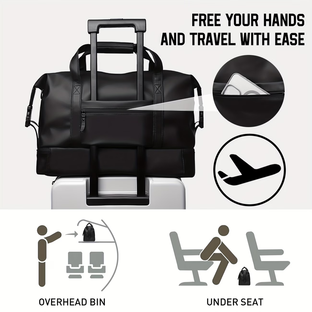 Travel Bag for Fitness, Made of PU, Foldable Sports Luggage with a Compartment for Shoes And a Wet Pocket, Ideal for Workouts, Weekend Sports, Lightweight Handbag for Everyday Use, Carry-On Luggage
