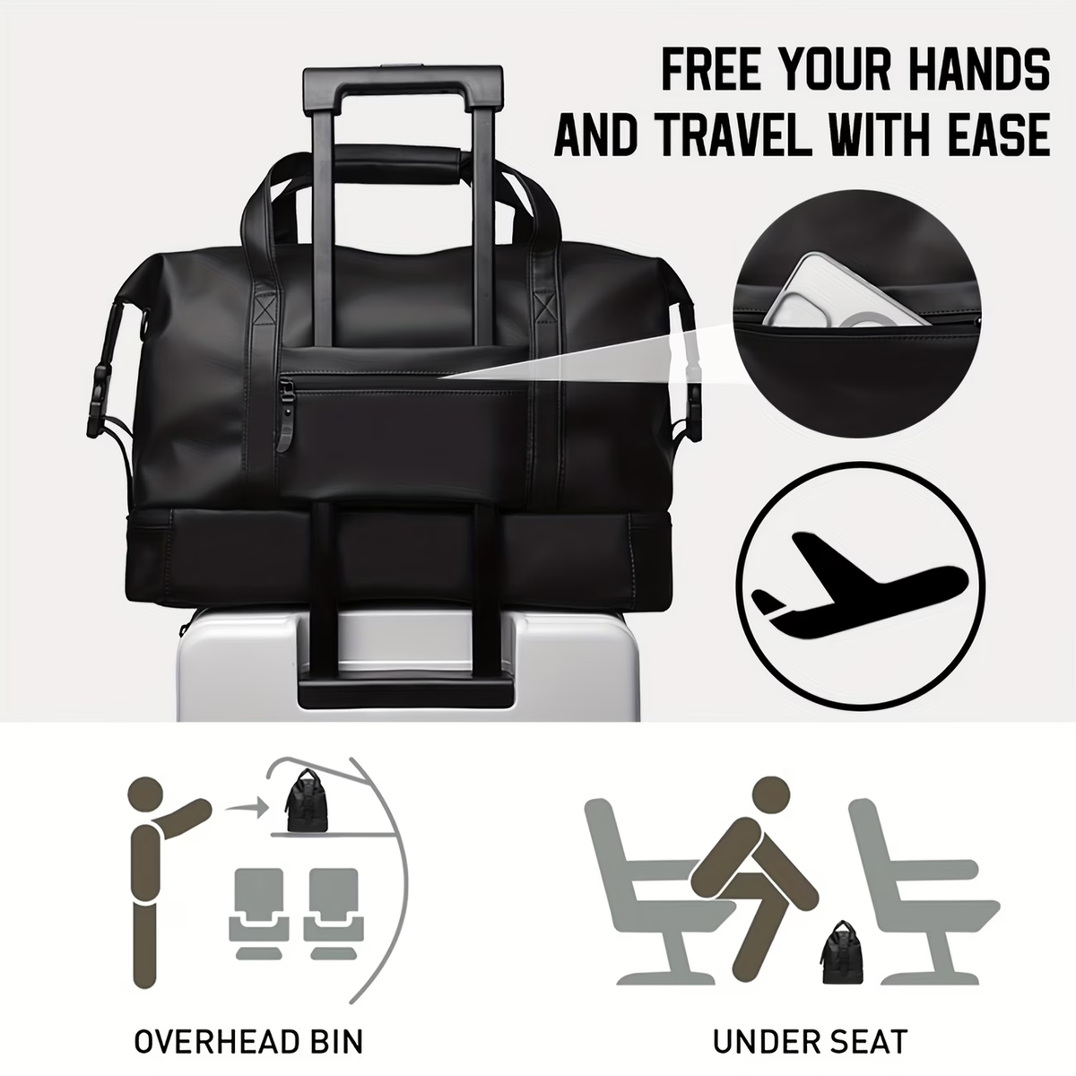 Travel Bag for Fitness, Made of PU, Foldable Sports Luggage with a Compartment for Shoes And a Wet Pocket, Ideal for Workouts, Weekend Sports, Lightweight Handbag for Everyday Use, Carry-On Luggage