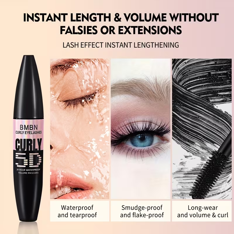 5D Waterproof Mascara • Volumizing & Lengthening Version - Black Lash Enhancer • Suitable for Every Lash • Clear, Long, Curled, Clump-Free • Waterproof and Sweatproof • Easy to Use • Perfect for Parties, Music Festivals, Weddings