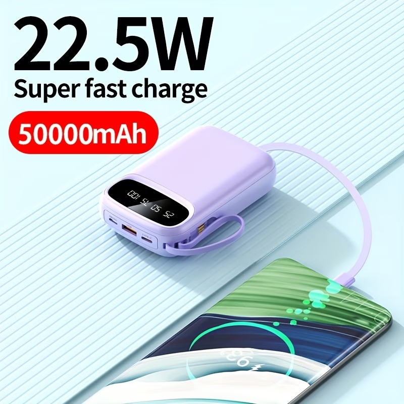 50000mAh Portable Power Bank, Comes With Four Data Cables/lanyard/LED Power Display, Suitable For Fast Charging Of Mobile Phones Such As IPhone/Android And Digital Electronic Products, Outdoor Portable Emergency Power Backup Battery Pack, Gift