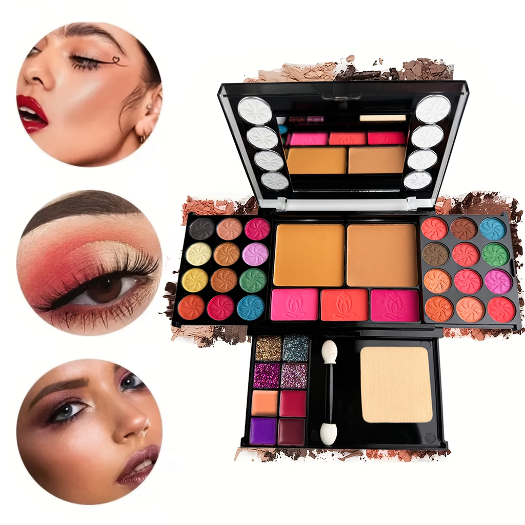 [Ultimate Makeup Set] 37pcs Ultimate Makeup Set for Beginners: Eyeshadow Palette, Blush, Lip Gloss & Contour Kit with Applicators - Includes Brown, Berry, Coral & Blue Tones for Women