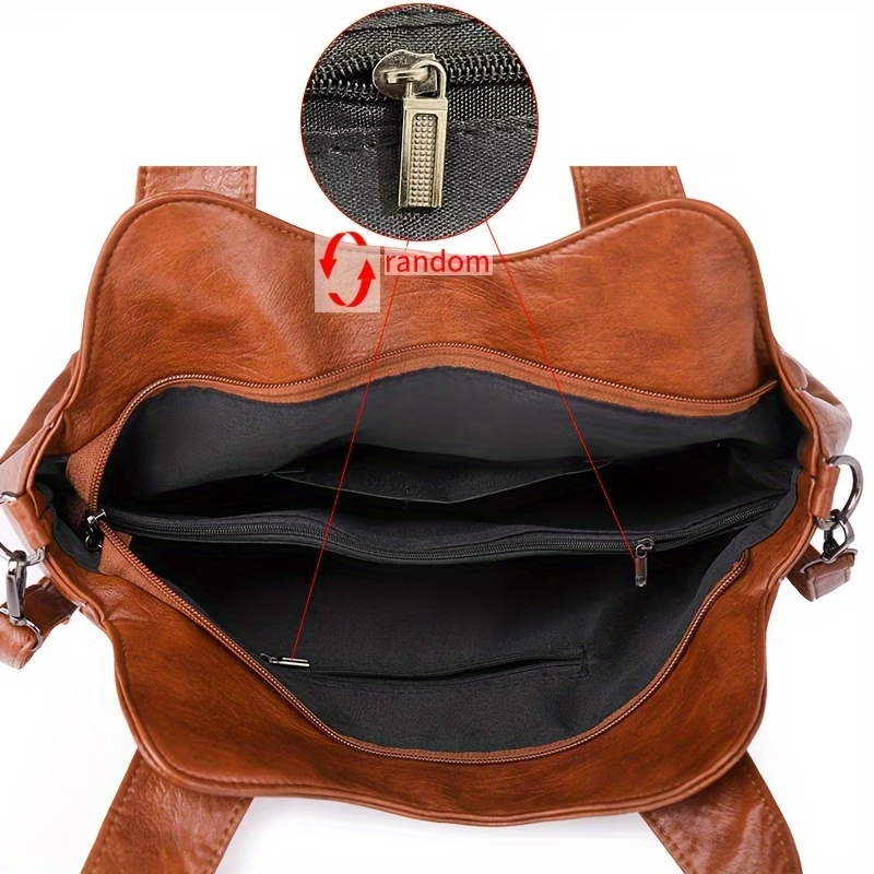 1pc Women's Large Capacity Tote Bag, Synthetic Synthetic Leather Shoulder Handbag with Removable Strap, Zipper Closure, Polyester Lined