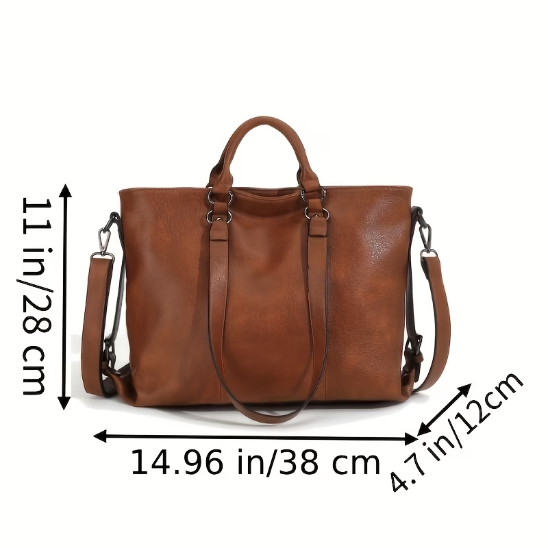 Women's Vintage Synthetic Leather Tote Handbag with Adjustable Shoulder Strap, Multi-Pocket Organization & Zipper Closure - Soft Oil-Edged Design, Polyester Lining