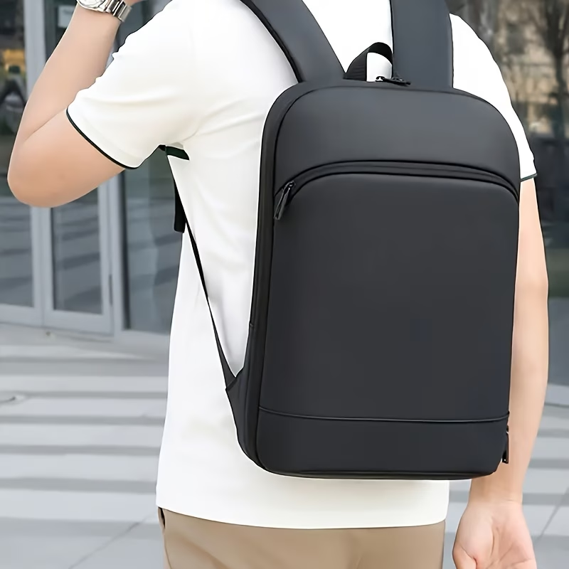 1pc Men'S Solid Color Expandable Business Backpack, Durable Zipper, Multiple Compartments, Padded Laptop Sleeve, Casual Daypack for Going Out & Leisure Travel, for Outdoor Business Trip, Daily Commute, Perfect Gift for Holiday Travel Season