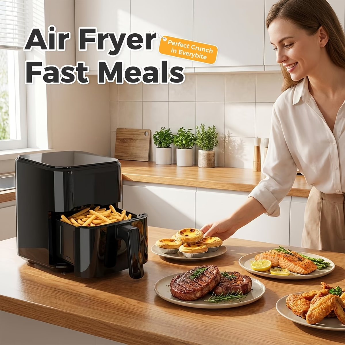 3QT 4-in-1 Multi-functional Air Fry, Roast, Reheat & Dehydrate, Nonstick Basket & Crisper Plate, Easy to Clean