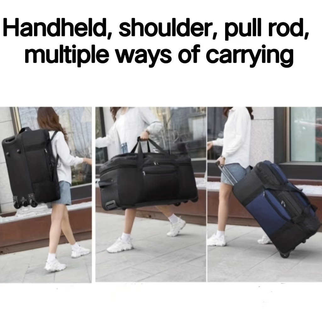 Large Capacity Expandable Travel Bag, Can Be Carried as a Backpack, Pulled on Wheels, or Handheld, Dual-Use as a Shoulder Bag or Backpack