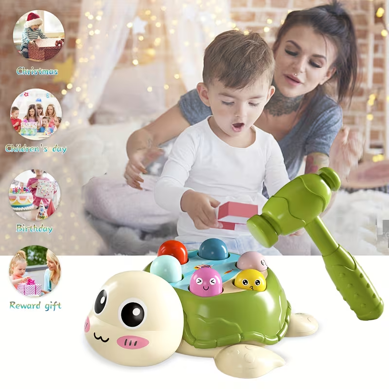 Educational Turtle Toy, Hammering And Pounding Toy, Enhance Hand-Eye Coordination, Parent-Child Interaction Multiplayer Play Desktop Game Educational Toy with 2 Hammers, Gift for Boys Girls Easter, Christmas, Halloween, Thanksgiving Toddlers