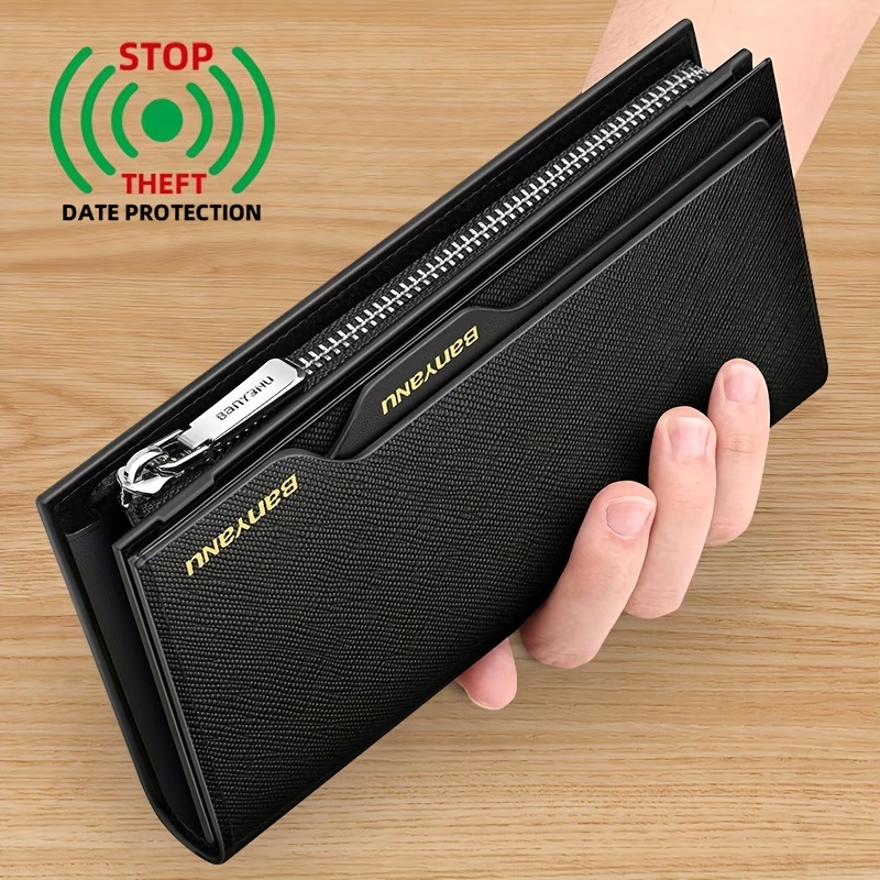 Men's Genuine Leather Long Wallet, New Style Large Capacity Multi-Card Slot Cowhide Clutch with Driver's License Holder, N2033