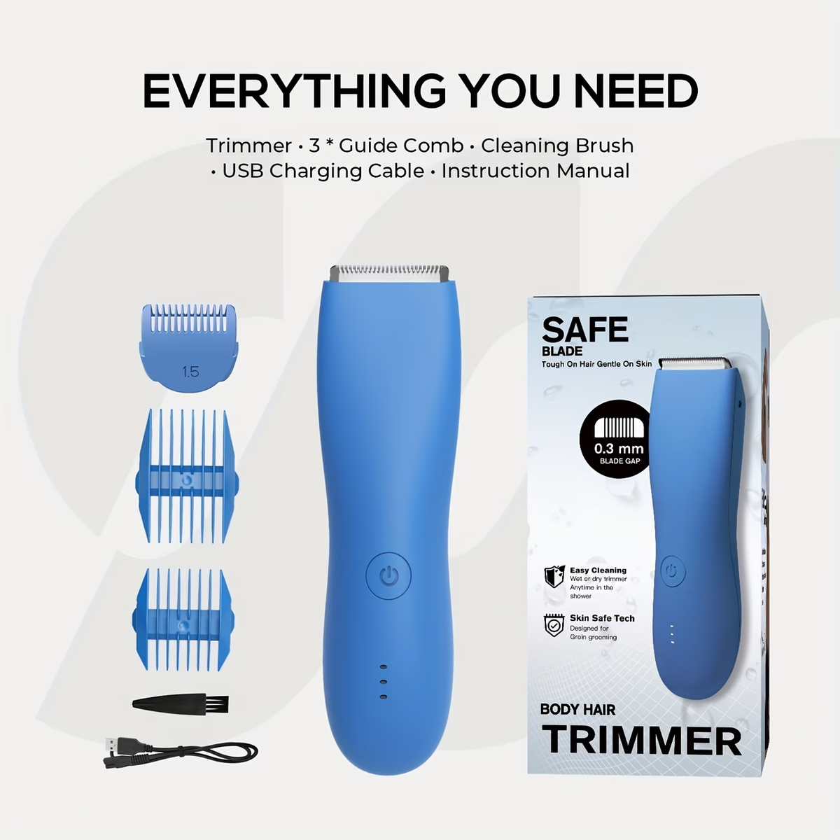 Professional Body Hair Trimmer with IPX6 Rating And Replaceable Blades. Electric Groin And Body Hair Trimmer for Men, Featuring a Replaceable Ceramic Blade for Grooming, Ideal for Male Shaving And Female Bikini Trimming