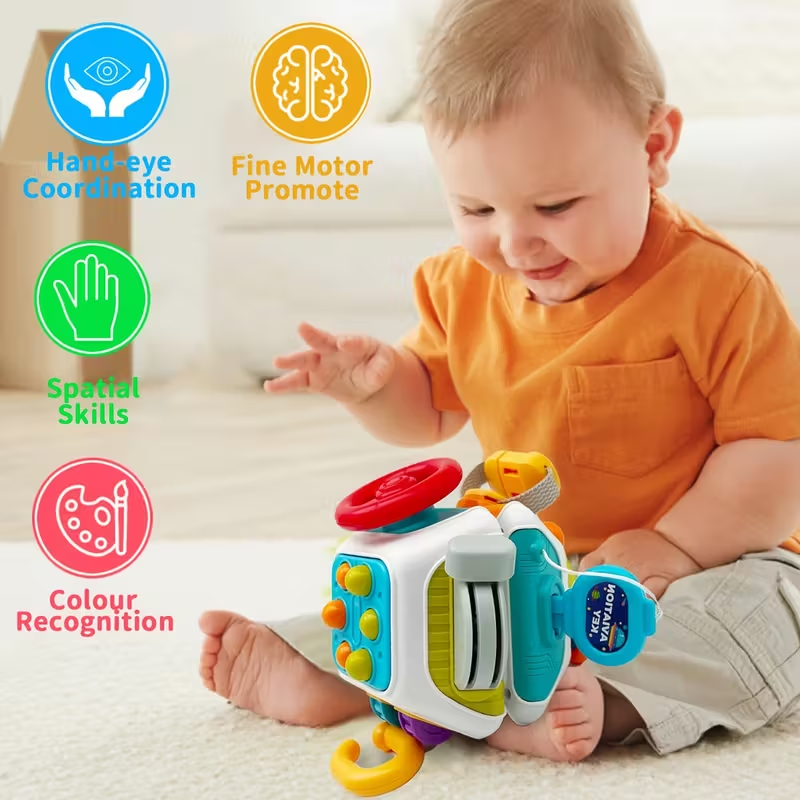 10in 1 Baby Busy Board Cube, Sensory Toy Toddler, Infant Carseat Plane Travel, Kid Education Learning Activity, Easter Basket Stuffers Birthday Gift for Boy Girl, Random accessory colorsChristmas stocking stuffers,Christmas stocking stuffers