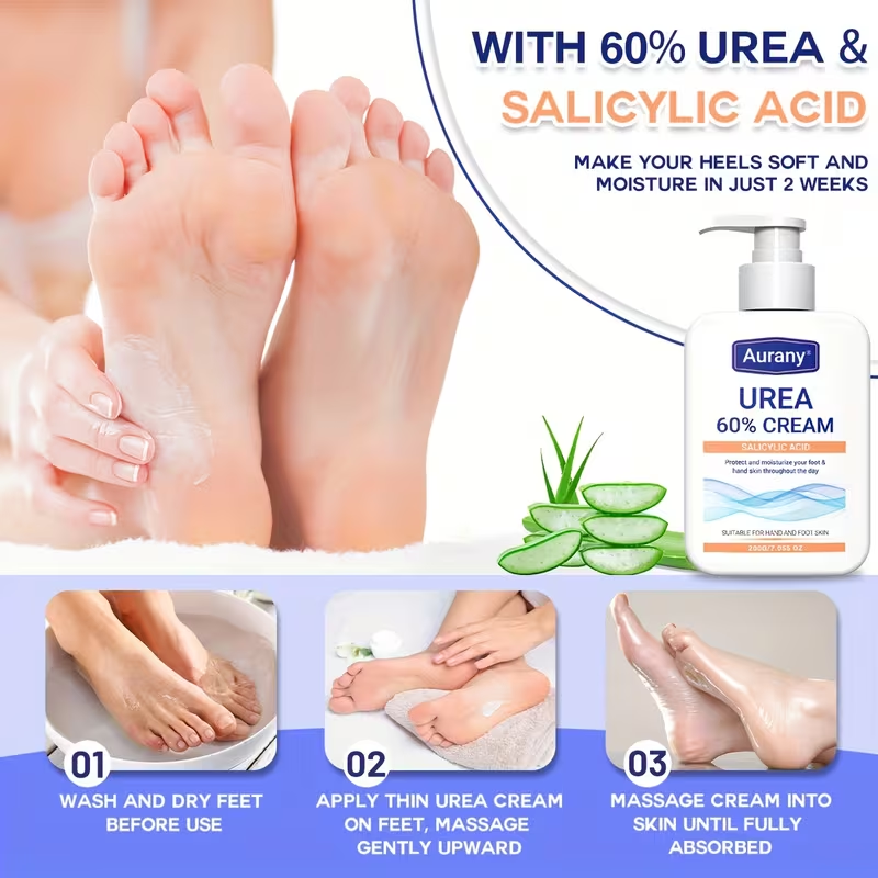 Of Cream with 60% Urea, Designed for Hands And Feet, Enriched with Salicylic Acid, Aloe Vera, Jojoba, And Tea Tree, Providing Long-Lasting Hydration for Dry Skin on Hands, Feet, And Elbows Throughout The Day