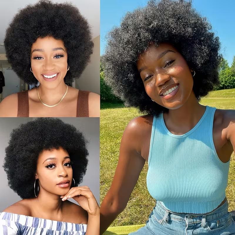 Short Afro Kinky Curly Wigs for Women Human Hair Curly Pixie Cut Wig Natural Black Color Glueless Short Afro Kinky Wig Brazilian Virgin Human Hair African Style Daily Party Wear Wigs