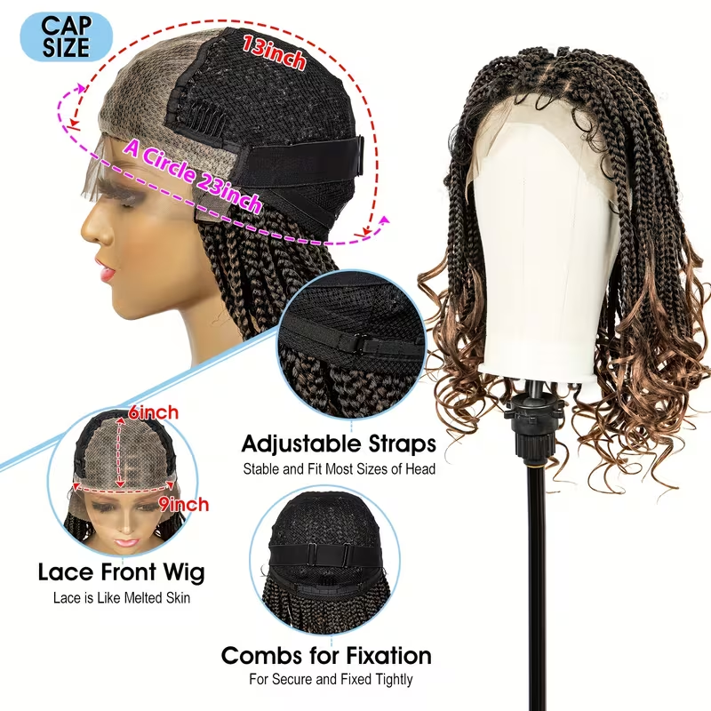[Medium-Long Size Lace Front] 14-inch Synthetic Lace Wig Cap | 9x6 Braided, Natural Color, High Gram Weight, Weavable & Stylable
