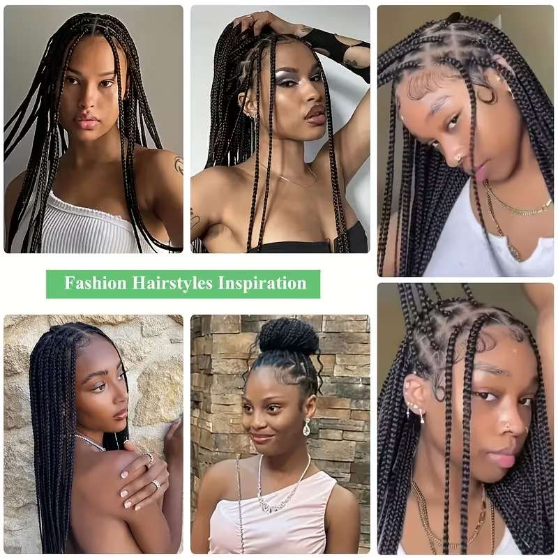 34 Inch Synthetic Full Lace Braided Wig for Women - Double Lace Front Knotless Braids with Thin Hair, Density Straight Hair, Brown Square Knotless Wig for Daily Part Use, Stylish Hair Accessory, Elegant Hairstyle, Secure Fit Wig