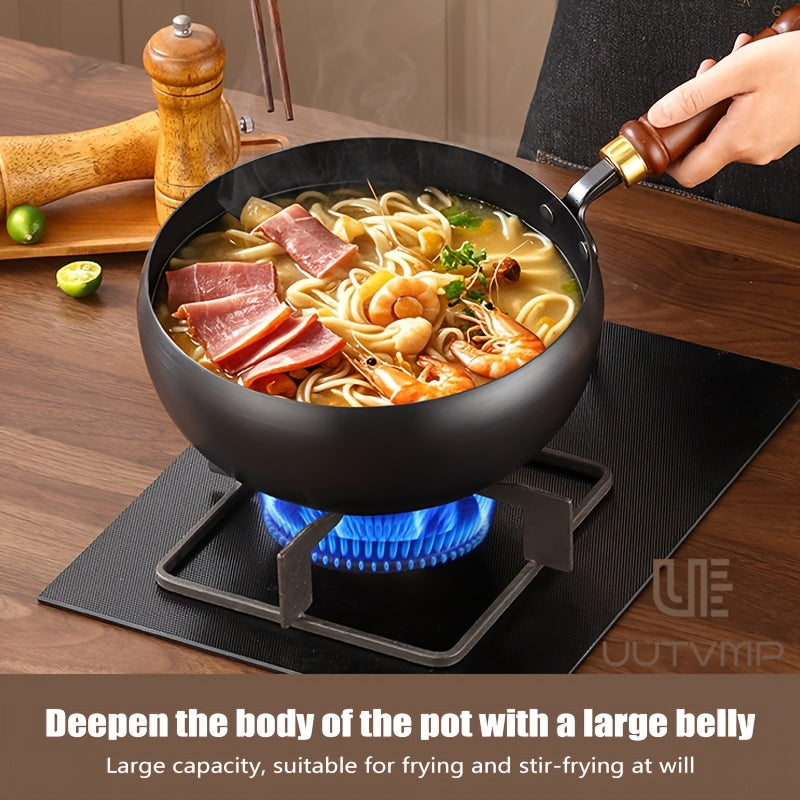 Deepening flat bottomed non stick iron pan, 24cm/9.44inch household deep frying pan, one-piece forged thickened substrate