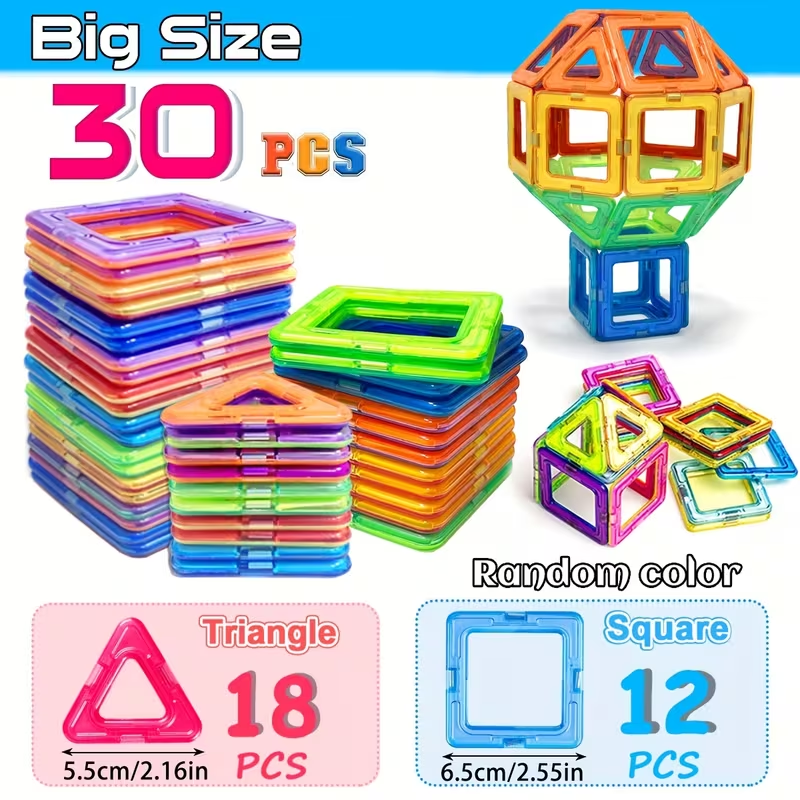 Magnetic Building Blocks Set for Kids - 30/65pcs, Stem Educational Construction Toy, Abs Material, Large Size, Creative Learning Gift for Children Random Color/Style