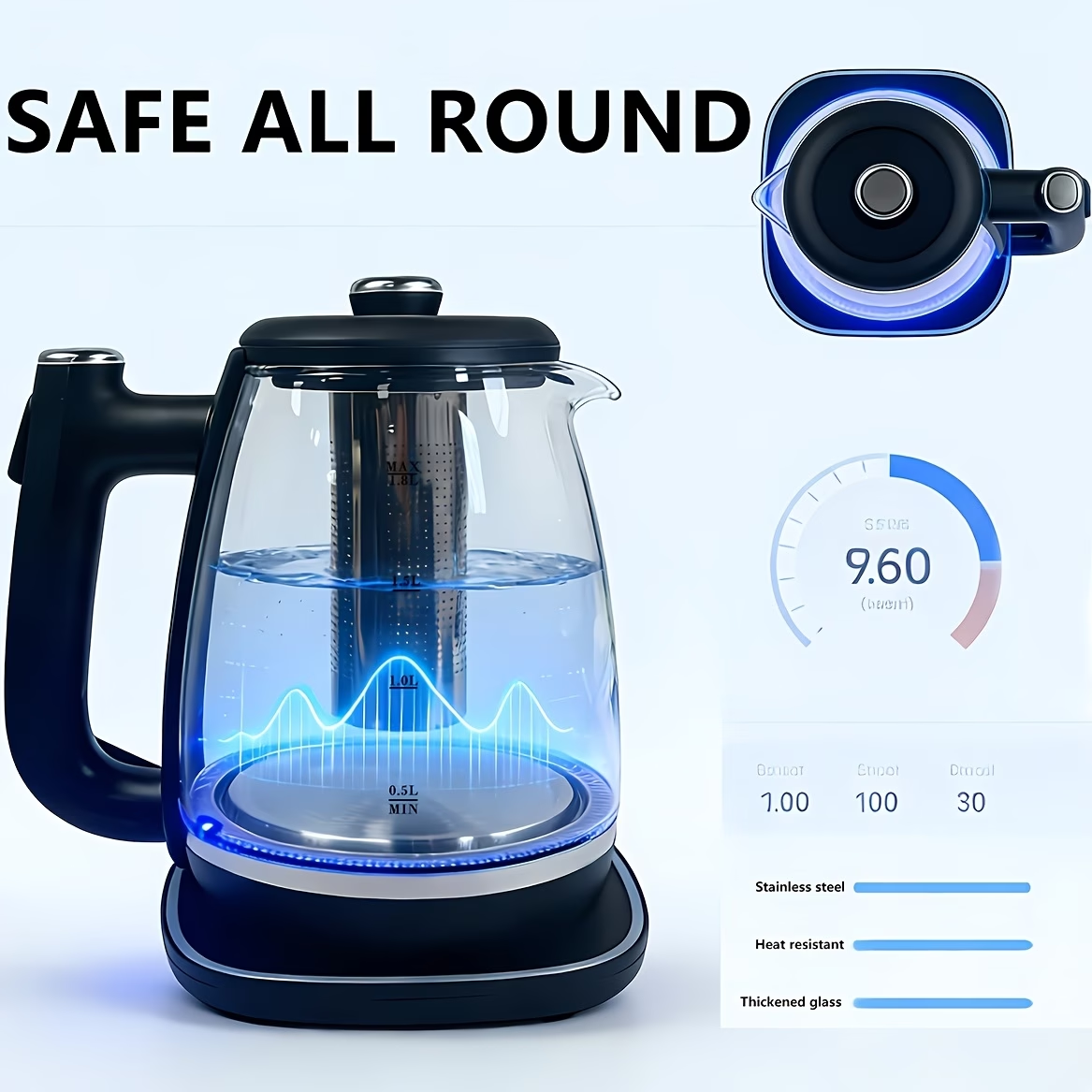 Durable 1.8 Liter Electric Kettle - Fast Heating, Automatic Shut-Off, Boil-Dry Protection, Removable Filter, 360° Swivel Base - Stainless Steel, Suitable for Brewing Tea, Coffee, And Heating Water for Milk Powder, Multifunctional Kitchen Appliance.