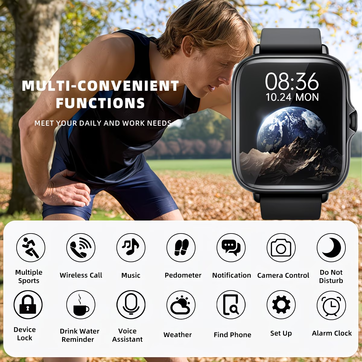 Smart Watch, 1.83'' Full Touch Screen Display with Message, Answer Make Call Smartwatch, Sports Pedometer, Information Alerts, for Iphone/Android Phones, Smartbands Fitness Watch for Women/Men Friend Gift, Birthday Gift