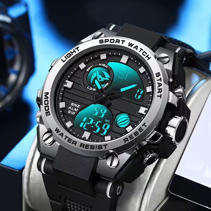 Youth Watch for Men, High-End Sports Trendy Multifunctional Luminous Alarm Clock Electronic Watch, Black Technology, Unisex Wristwatch