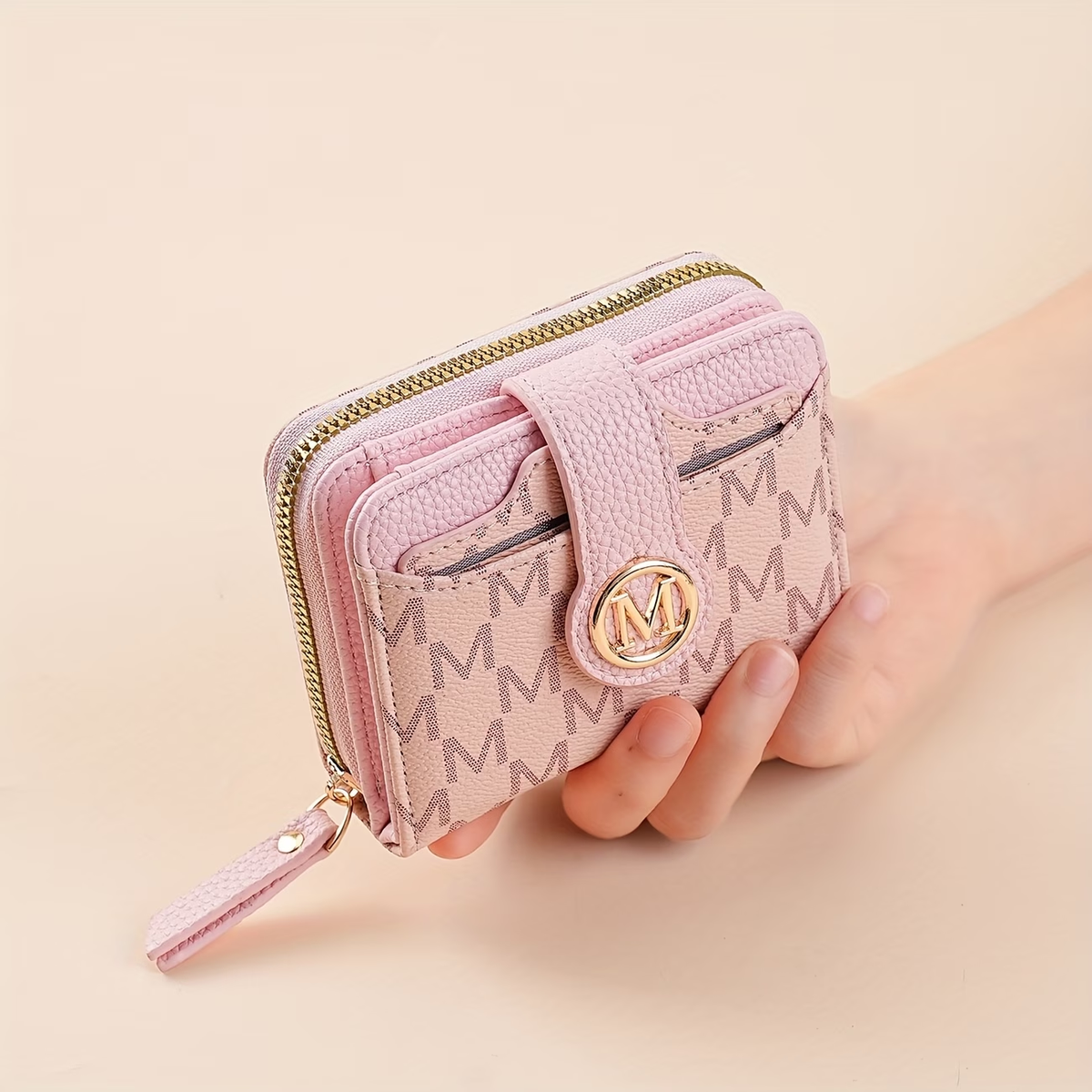 New Lychee Pattern Letter Wallet with Multiple Card Slots and Pockets, Short Compact Women's Bag, Thickened Korean Style Fashionable Vintage Coin Purse for Women