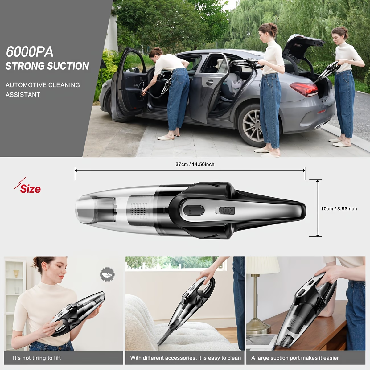 Vacuum Cleaner, Strong Suction, Handheld Vacuum, 2000Mah Large Capacity, Low Noise, Comes with 5 Accessories, Household Vacuum, Mini Vacuum for Car Interior Cleaning, Pet Hair, Kitchen, Home Cleaning Supplies, Car Accessories, Car Supplies Gift