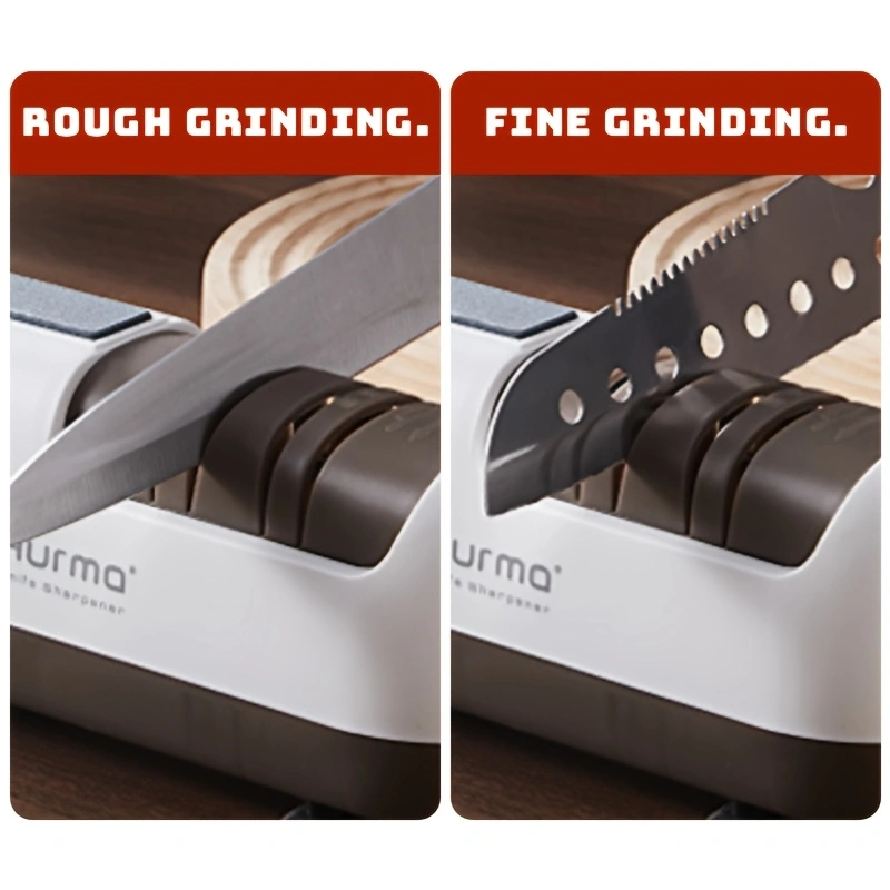 This multi-functional electric knife sharpener is a must-have for home use, suitable for various knife types and sharpening stones.