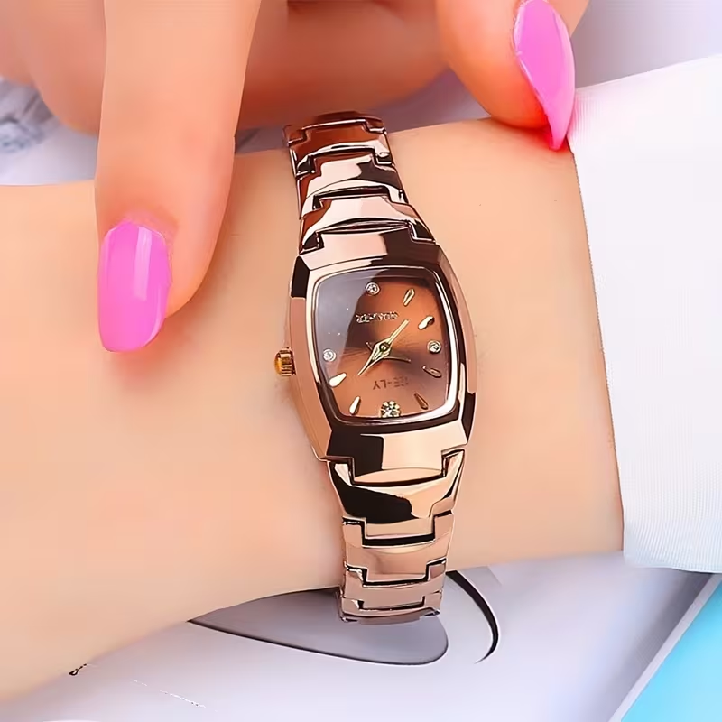1 Elegant Women'S Quartz Wrist Watch | Tonneau Case, Stainless Steel Band, Non-rechargeable Button Battery