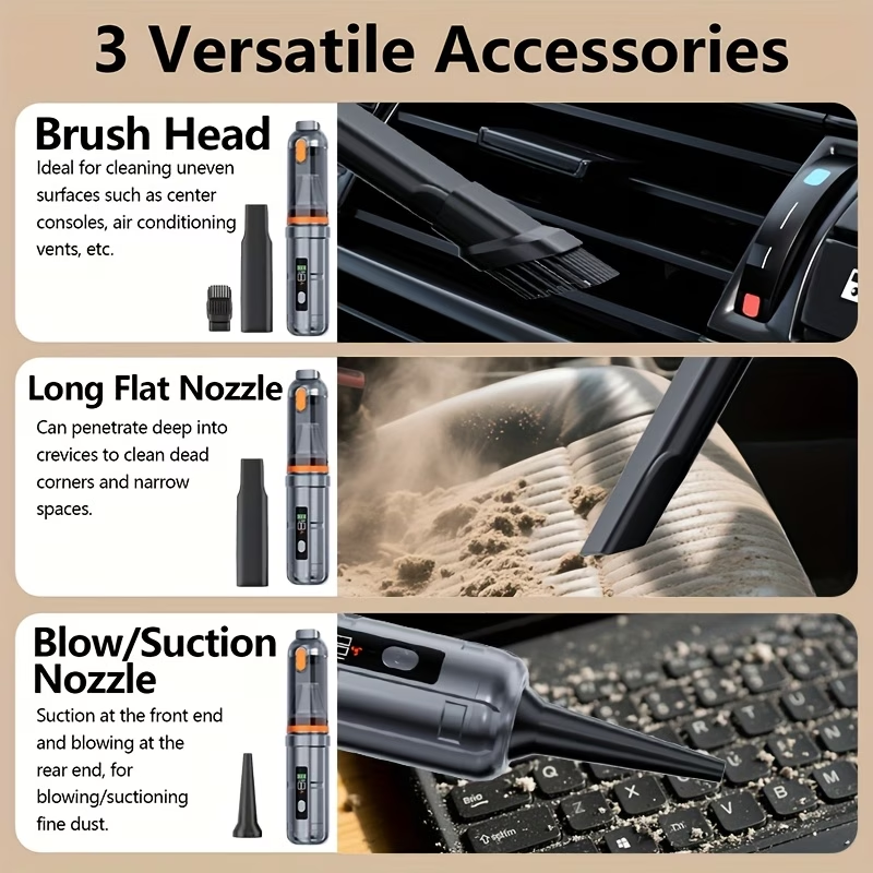 100W Handheld Vacuum Cleaner with Powerful Suction | Upgraded Brushless Motor, Rechargeable Lithium Battery, Suitable for Car, Home, and Office Use, Comes with Cleaning Hose