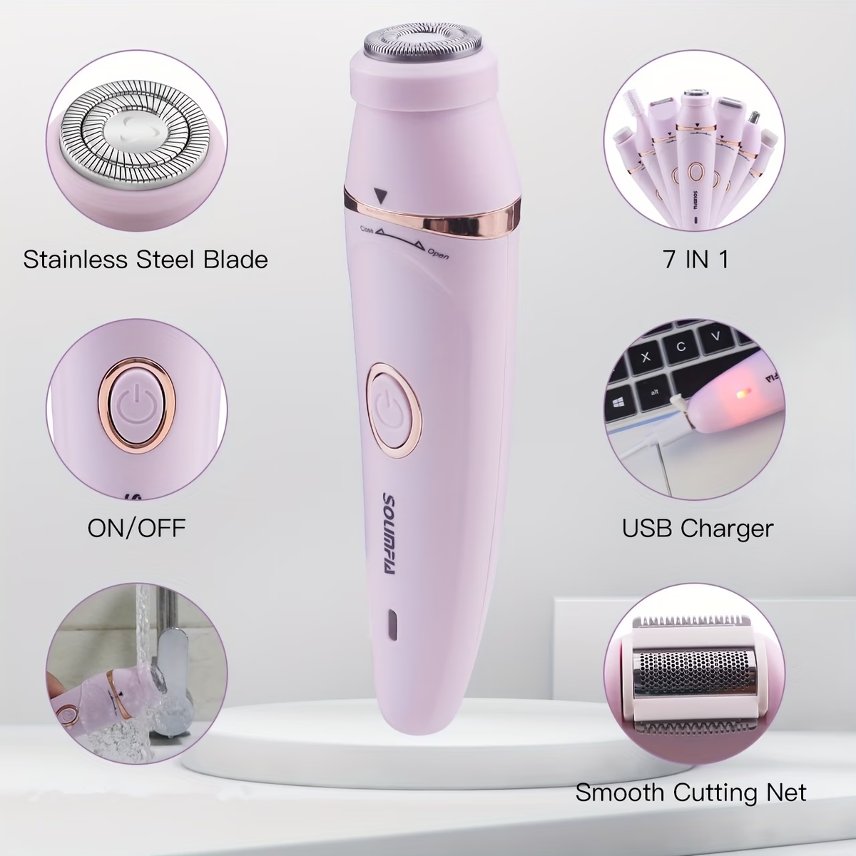 7 in 1 Personal Hair Depilator Electric Epilator for Women Body Hair Removal Armpit Hair Bikini Hair Leg Hair Pubic Hair Electric Razor Clipper Shaver