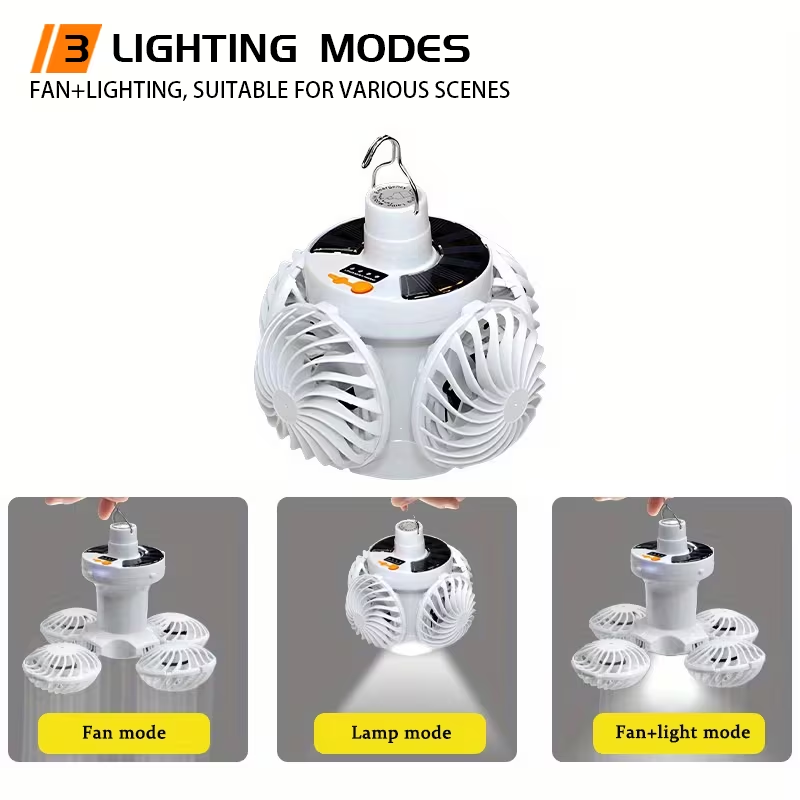 1pc Solar Charging Camping Light, with Fan Function, Portable Foldable Flashlight, Hook Design, 3 Modes, Suitable for Emergency Lighting at Night for Fishing, Camping, And Tourism