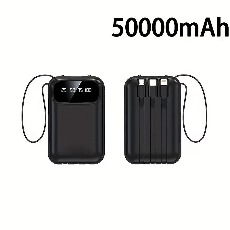 50000mAh Portable Power Bank, Comes With Four Data Cables/lanyard/LED Power Display, Suitable For Fast Charging Of Mobile Phones Such As IPhone/Android And Digital Electronic Products, Outdoor Portable Emergency Power Backup Battery Pack, Gift