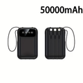 50000mAh Portable Power Bank, Comes With Four Data Cables/lanyard/LED Power Display, Suitable For Fast Charging Of Mobile Phones Such As IPhone/Android And Digital Electronic Products, Outdoor Portable Emergency Power Backup Battery Pack, Gift