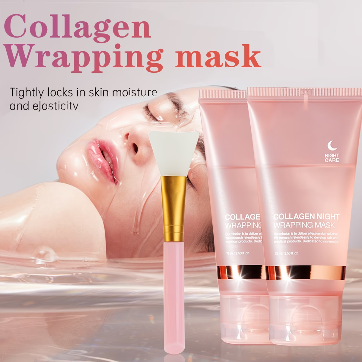 Collagen Night Wrap Mask, with Jelly Brush, Alcohol-free Mild, Deep Penetration, Nourish And Firm The Skin, Suitable for All Skin Types, Facial Glow And Luster, Halloween Christmas Valentine's Day Gift, First Choice